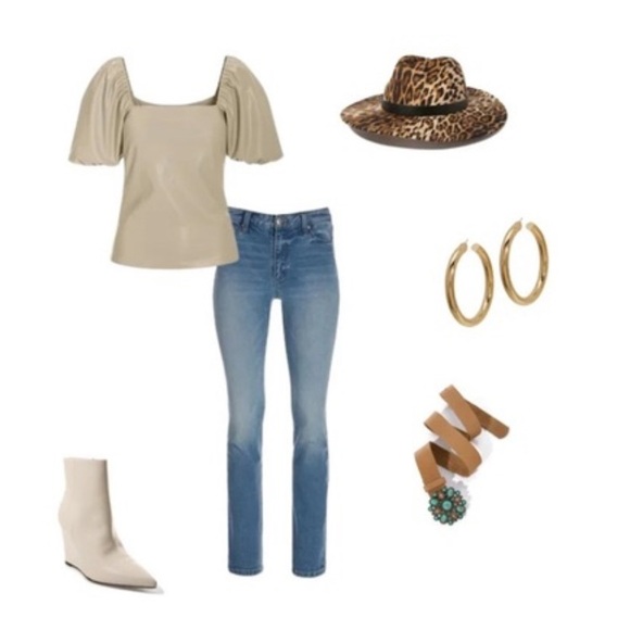 Boston Proper Faux Leather Puff Sleeve top! So cute - Picture 3 of 8